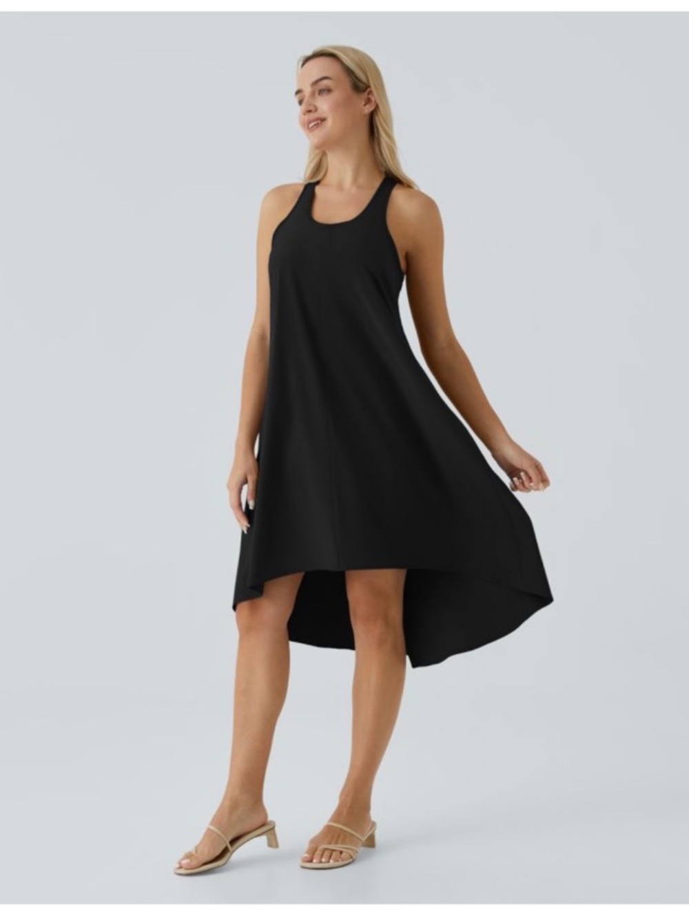 Halara Breezeful Midi Dress Black Racerback Pockets High Low Flowy NEW Sz Medium